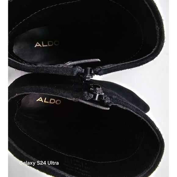 ALDO Black Suede Ankle Boots Pointed Toe Block Heel Zippered Bootie Women's 8 - Picture 5 of 10